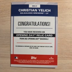 2022 Topps Opening Day – Opening Day Relics Christian Yelich #ODR-CY (MEM)