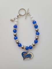Detroit Football Bracelet Lions Jade & Hematite Gemstone Rhinestone Silver Clasp