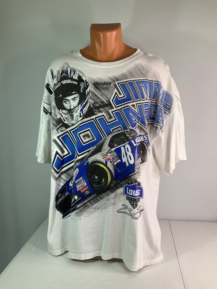 HENDRICK MOTORSPORTS Jimmy Johnson 48 Blue, Black White Tee. Sz 3XL. Good Cond.