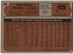 1972 Topps Tony Perez #80 Cincinnati Reds Vintage Baseball Card