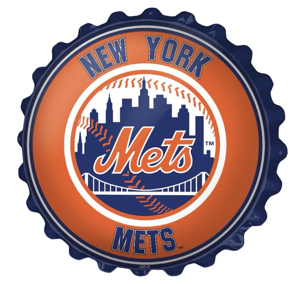 New York Mets Tin Bottle Cap Sign. 13 3/4”diameter X 1 3/4” Wide.