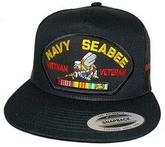 NAVY SEABEE HAT BLACK MESH VIETNAM VETERAN HAT USA FLAG HAT MILITARY HAT