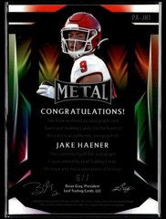 2023 Leaf Metal #PA-JH1 Jake Haener Portrait Autographs Wave Blue #/7