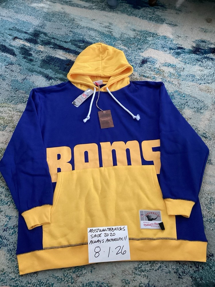 NWT Mitchell & Ness NFL LA Rams Blue & Yellow Hoodie Men’s B&T Sz 2XLB FREE SHIP