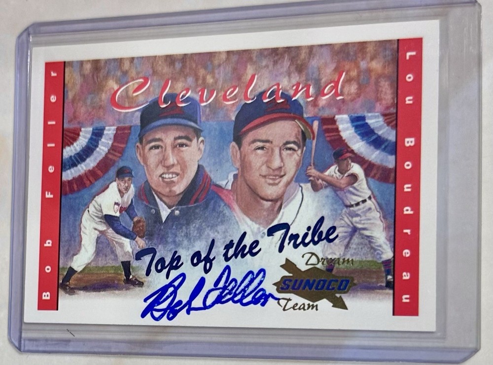 HOF BOB FELLER 2001 SUNOCO / COCA COLA SIGNED AUTOGRAPHED CARD #11 INDIANS
