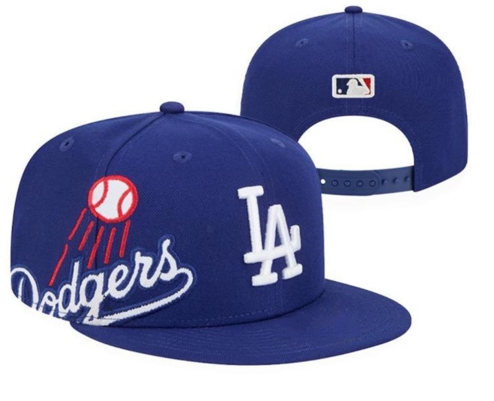 Los Angeles Dodgers Oversized Logo Snapback Hat Blue Flat Brim Adjustable Cap