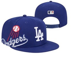 Los Angeles Dodgers Oversized Logo Snapback Hat Blue Flat Brim Adjustable Cap