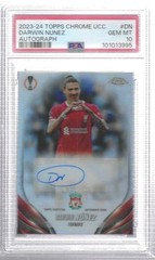 DARWIN NUNEZ 2023-24 TOPPS CHROME REFRACTOR AUTO #CA-DN PSA 10 GEM MINT POP 5