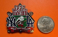 1977 World Series Collector Pin / Card NY Yankees vs LA Dodgers Willabee & Ward