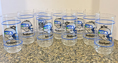 Seattle Seahawks NFL Mobil Gas Promotional 5 5/8 Inches Glasses Lot Of 9 Vintage
