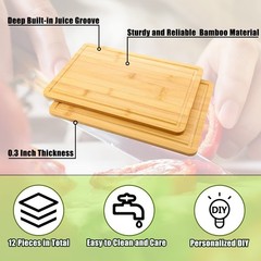 Patelai 12 Pack Bulk Plain Cutting Board Set 12 x 8 Inch, natural bamboo