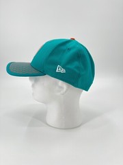 MIAMI DOLPHINS THROWBACK LOGO AQUA ELASTIC FITTED HAT DARK ORANGE POLKA DOTS