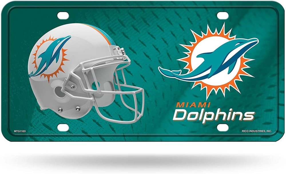 Miami Dolphins Metal Auto Tag License Plate, Helmet Design, 12×6 Inch