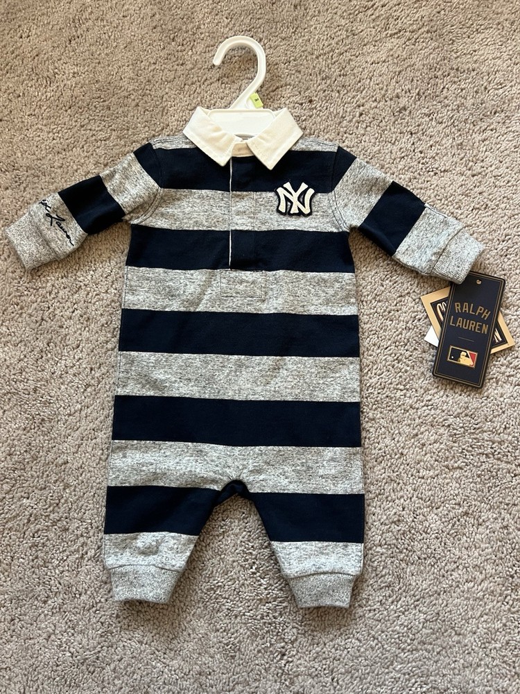 Polo Ralph Lauren New York Yankees One Piece Rugby Collar Infant Sz 3M Striped