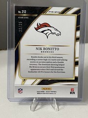2025 Select H2 Nik Bonitto #212 Blue Disco Club Level Prizm /25 Broncos SSP