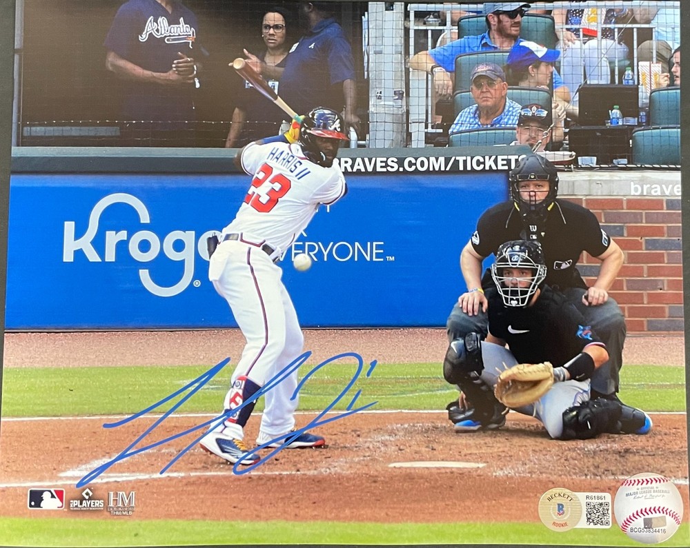 Michael Harris Braves Auto Signed 8×10 Beckett ROOKIE Hologram 1st MLB Hit