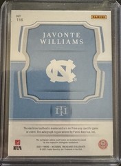 Javonte Williams 2021 National Treasures Collegiate RPA Rookie Patch Auto 1/1