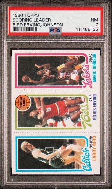 1980-81 Topps MAGIC JOHNSON, LARRY BIRD, JULIUS ERVING #139-174-34 (RC) PSA 7