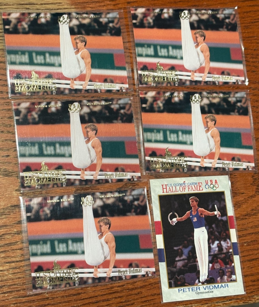 6-(1) 1991 IMPEL HOF/(5) 1996 UD OLYMPICARDS PETER VIDMAR GYMNAST CARDS-OCT986