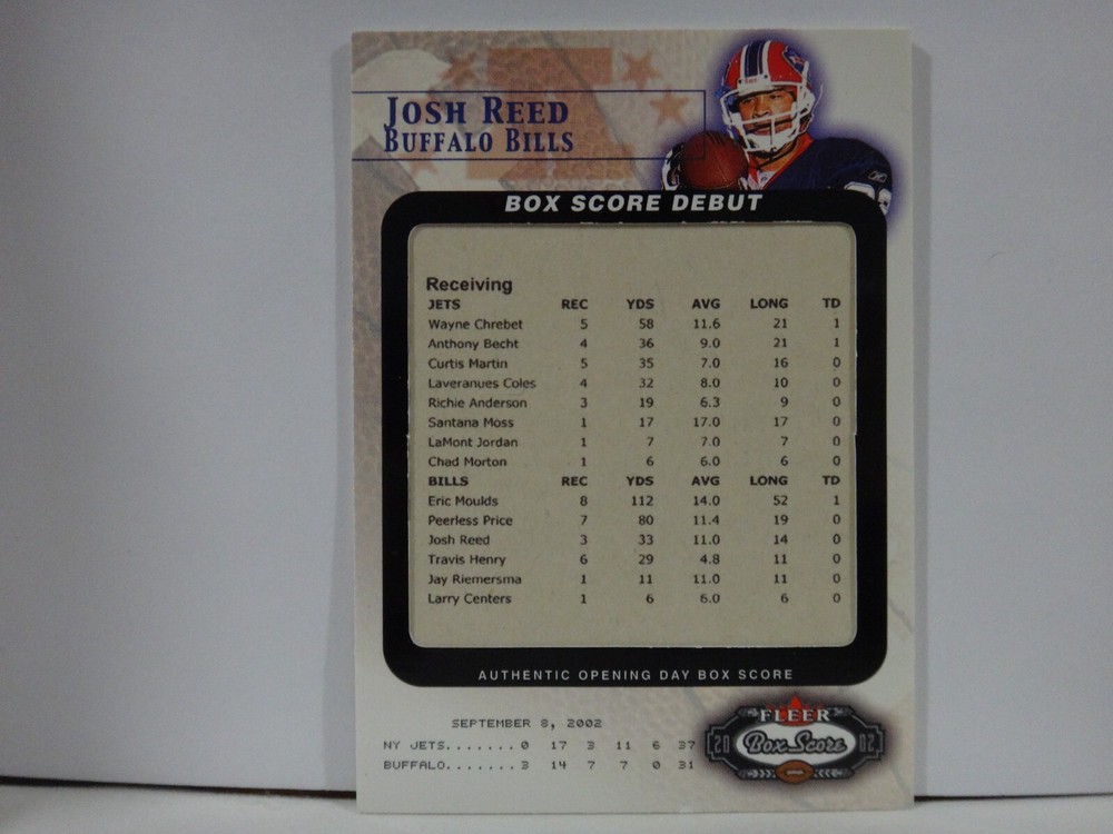 2002 Fleer Box Score Debuts /2002 Josh Reed #14BSD Rookie RC