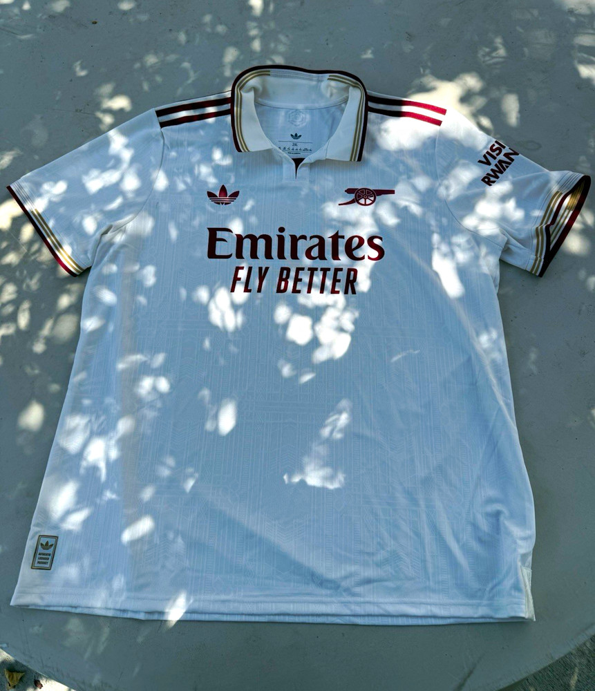 adidas Arsenal Soccer Jersey 2XL White/Burgundy/Gold Emirates Fly Better
