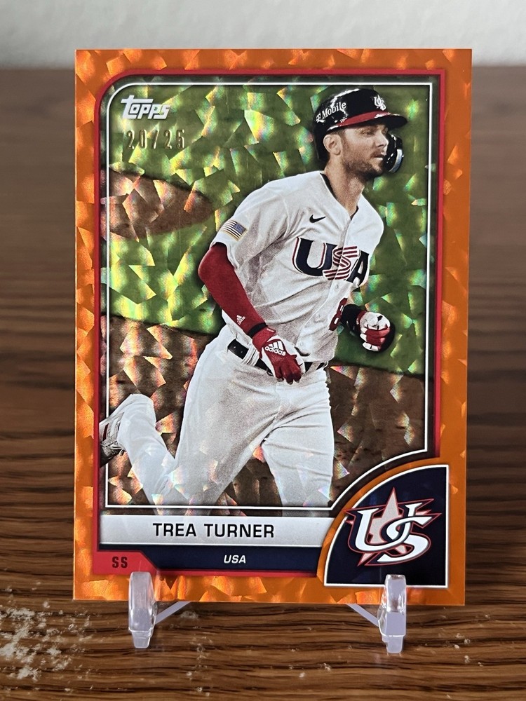 2023 Topps World Baseball Classic Trea Turner Orange Cracked Ice Foil /25 #98