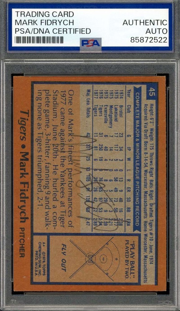 Mark Fidrych PSA DNA Signed 1978 Topps Autograph