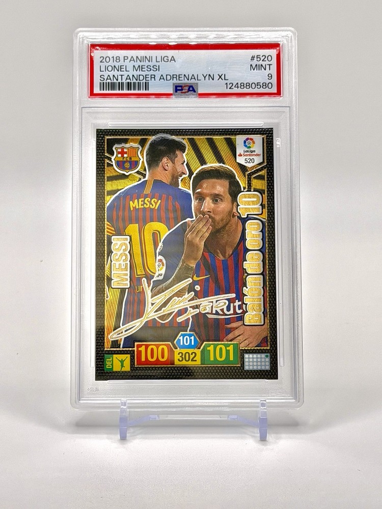LIONEL MESSI 2018 Panini FC Barcelona Balon De Oro 10 Autografo PSA 9 Auto Mint
