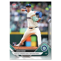2025 Topps NOW Logan Evans RC #115 Mariners MLB Debut Win – PR 726 Rookie BG3