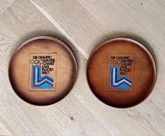 Vintage 1980 Lake Placid Olympic Games 13&Prime; Serving Trays – Set of 2 Inlaid Wood