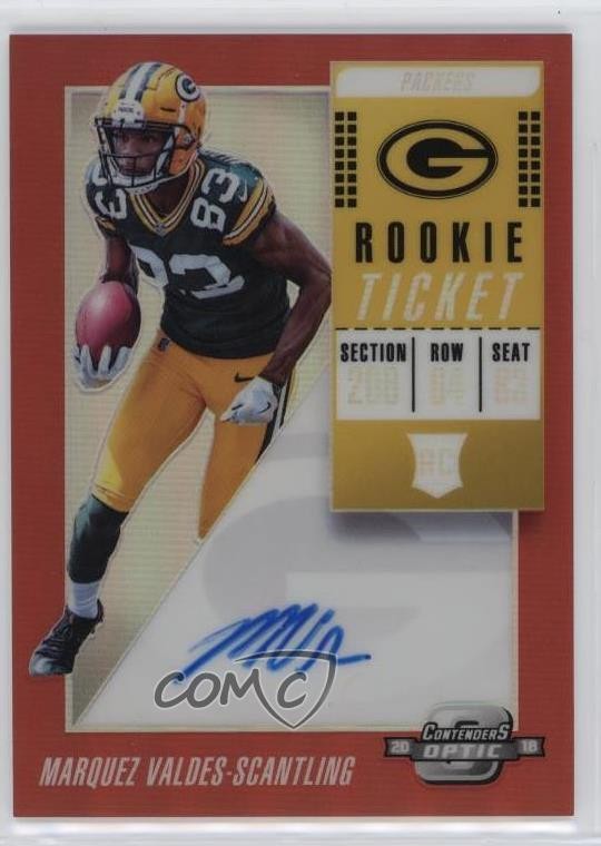 2018 Contenders Optic Red Prizm Marquez Valdes-Scantling Rookie Auto RC 15r3