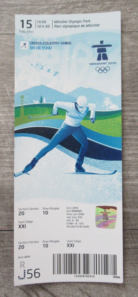 2010 Vancouver Winter Olympics Cross Country Skiing Competition Ticket