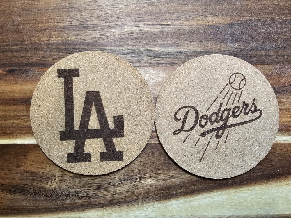 Set of 2 Los Angeles Dodgers Cork Coasters 4 Inch Diameter MLB Baseball