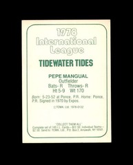 Pepe Mangual Signed 1978 TCMA International League Tidewater Tides Autograph