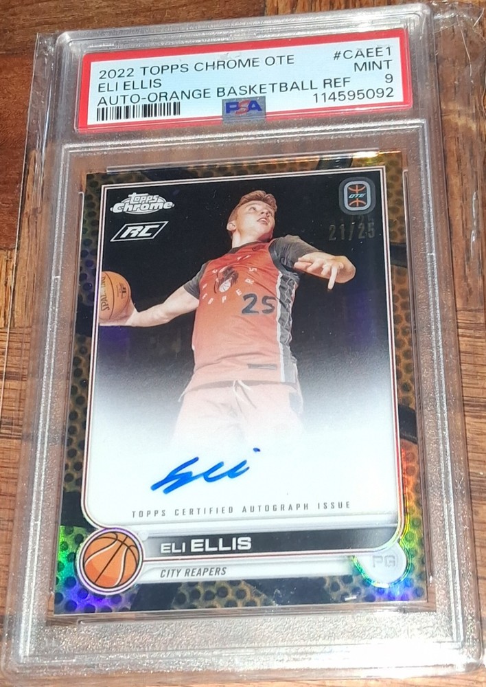 2022-23 Topps Chrome OTE Eli Ellis Orange🏀 Refractor Auto Serial #d 21/25 PSA 9