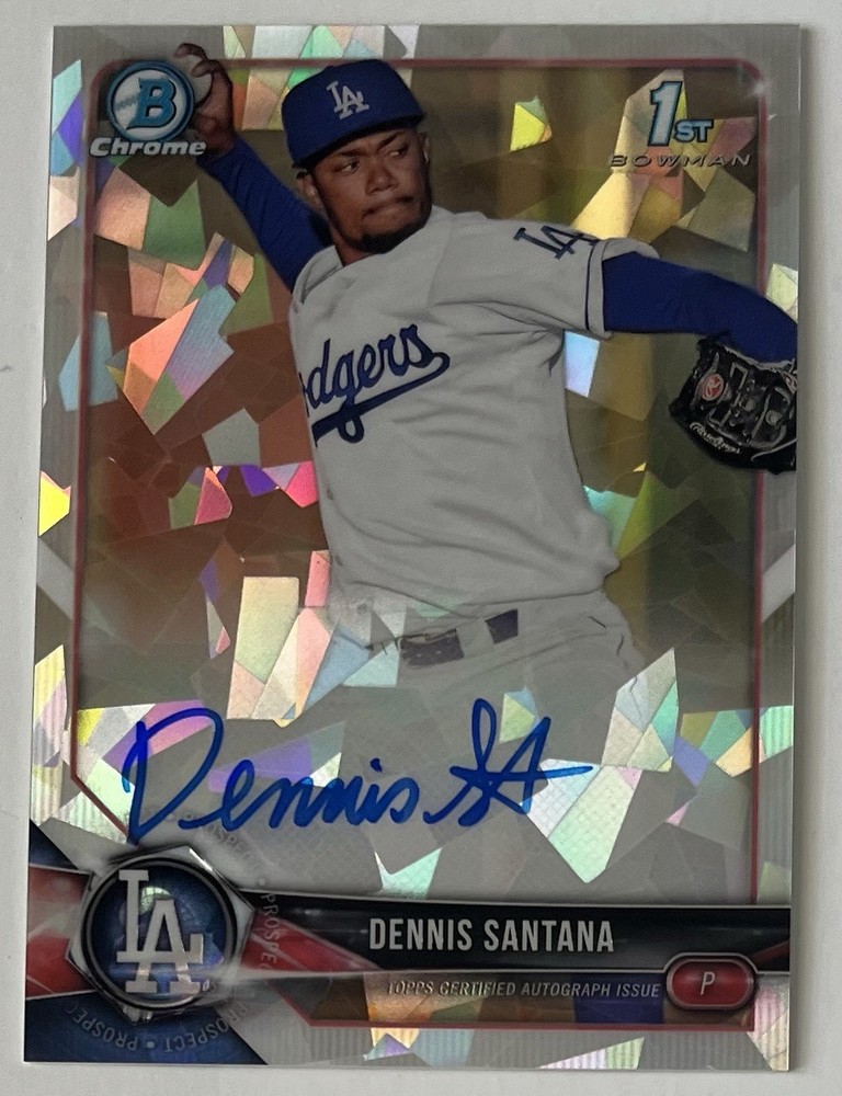 Dennis Santana Dodgers 2018 Bowman Chrome Atomic Refractor /100 Auto Autograph