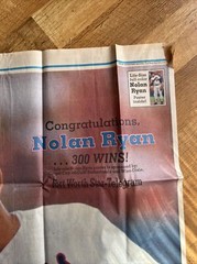 Vintage Ultra Rare Life Size Newspaper Nolan Ryan 6.5 Ft Tall; 8-1-90 – Ft Worth