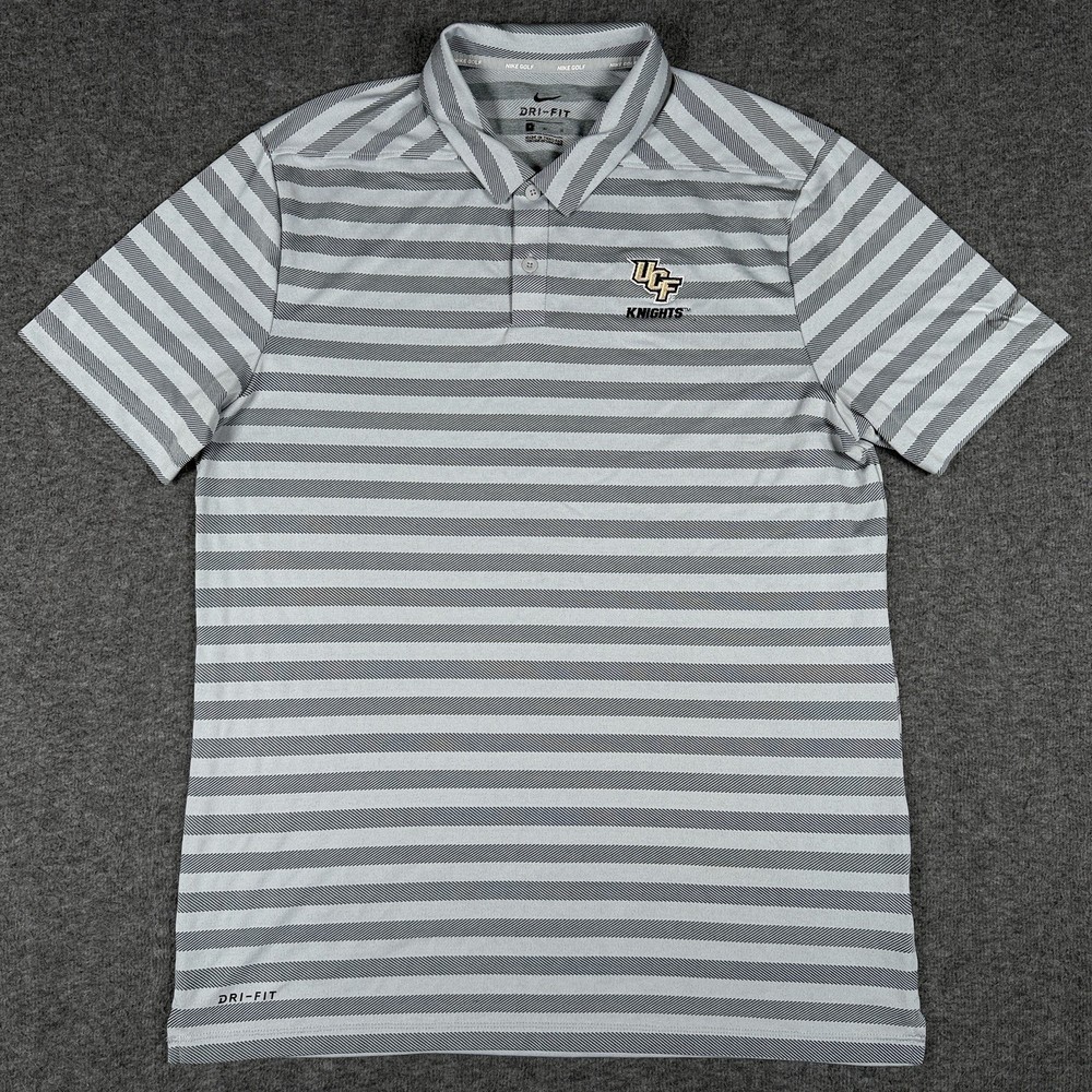 UCF Knights Polo Shirt Mens Medium Nike Golf Gray Stripe Dri Fit Performance