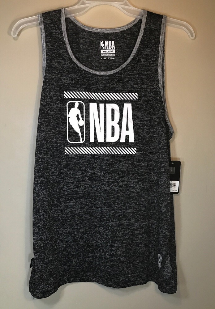 NBA Mens Official Logo Sleeveless Shirt Dark Gray & Black Tank Top Size Medium