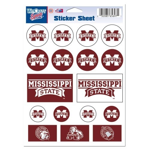 Mississippi State Bulldogs Vinyl Sticker Sheet 17 Decals 5×7 Inches Free Ship
