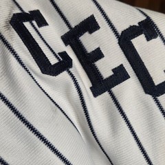 Rawlings Baseball Jersey White Navy Blue Striped Button Down Number 14 Large Vtg