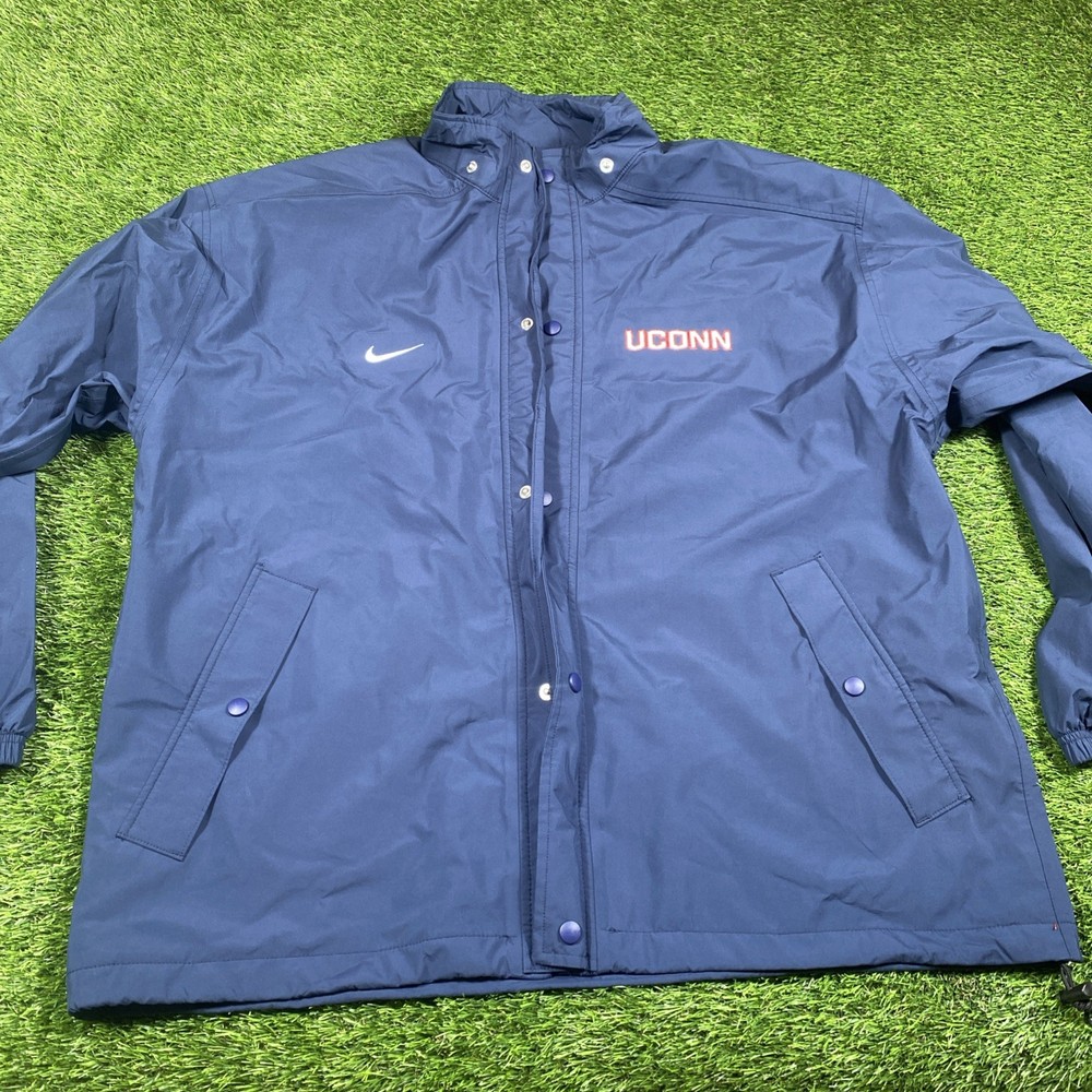 VTG Uconn Huskies Nike Jacket Mens XL Full Zip Blue Team Issued Windbreaker Coat
