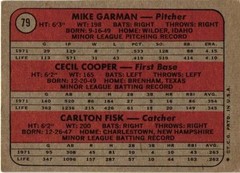 1972 Topps Red Sox Rookies – Carlton Fisk Cecil Cooper Mike Garman (#79)