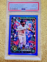 2024 Topps Holiday Blue Metallic Glitter RC Jackson Chourio Rookie H119 PSA 10💥