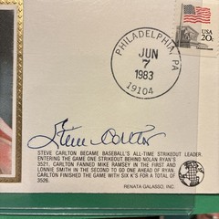 1980 STEVE CARLTON AUTO- 3,526 STRIKEOUTS GATEWAY FDC CACHET Phillies