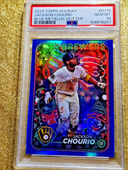 2024 Topps Holiday Blue Metallic Glitter RC Jackson Chourio Rookie H119 PSA 10💥