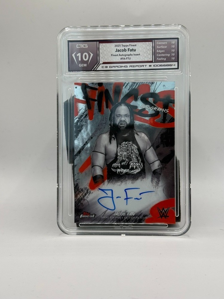 2025 Topps Finest Autographs Insert Jacob Fatu C3 Grading Gem 10 Auto #FA-FTU