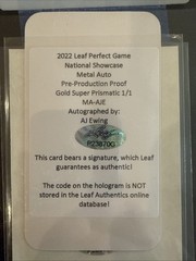 AJ Ewing 2022 Leaf Perfect Game Gold Super Proof Auto 1/1 New York Mets