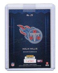 Malik Willis 2022 Panini Instant NFL Draft Night RC Tennessee Titans Card No. 25