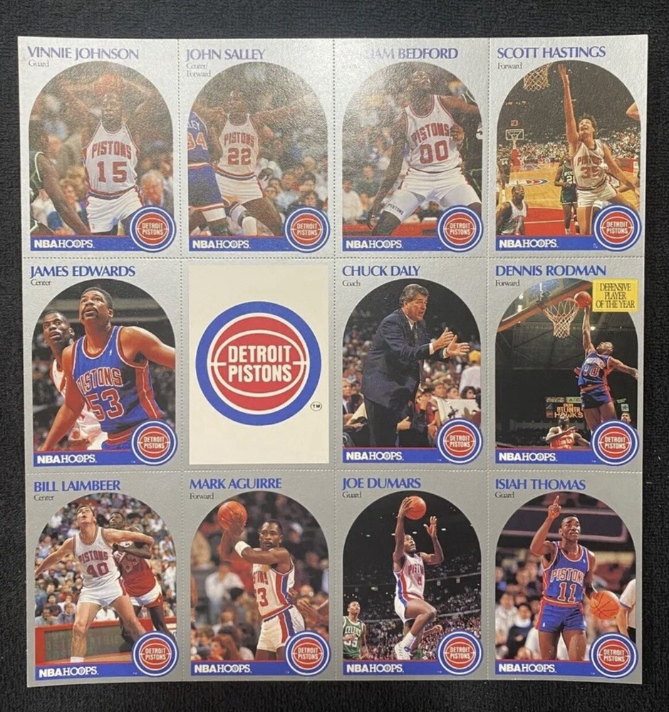 1990-91 & 1991-92 NBA Hoops Detroit Pistons Uncut Sheet 12-Card Team Set Rodman